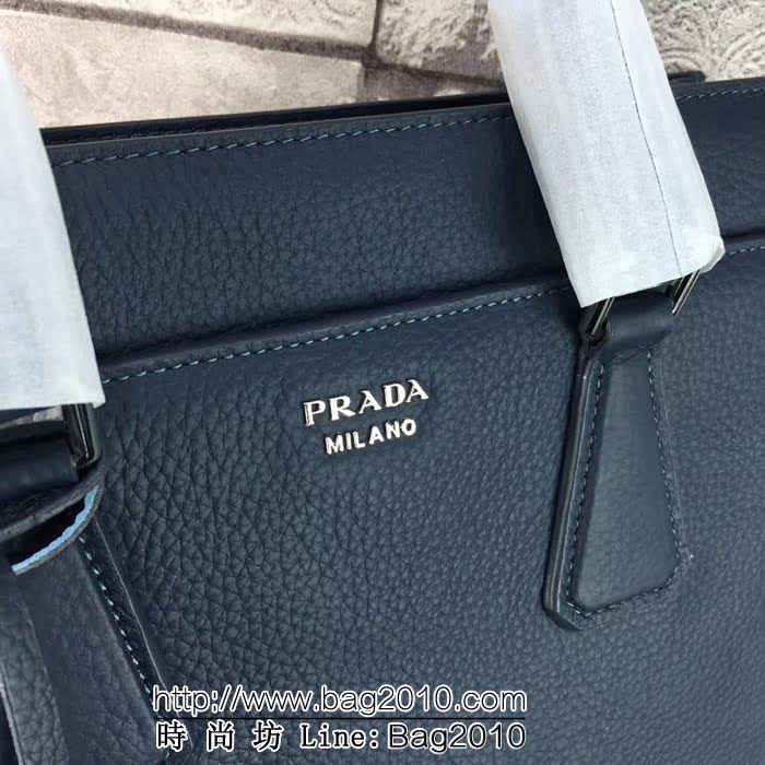 普拉達PRADA原單 最新款 2VG014-2F藍色原版荔枝紋男士商務公事包 PHY1348